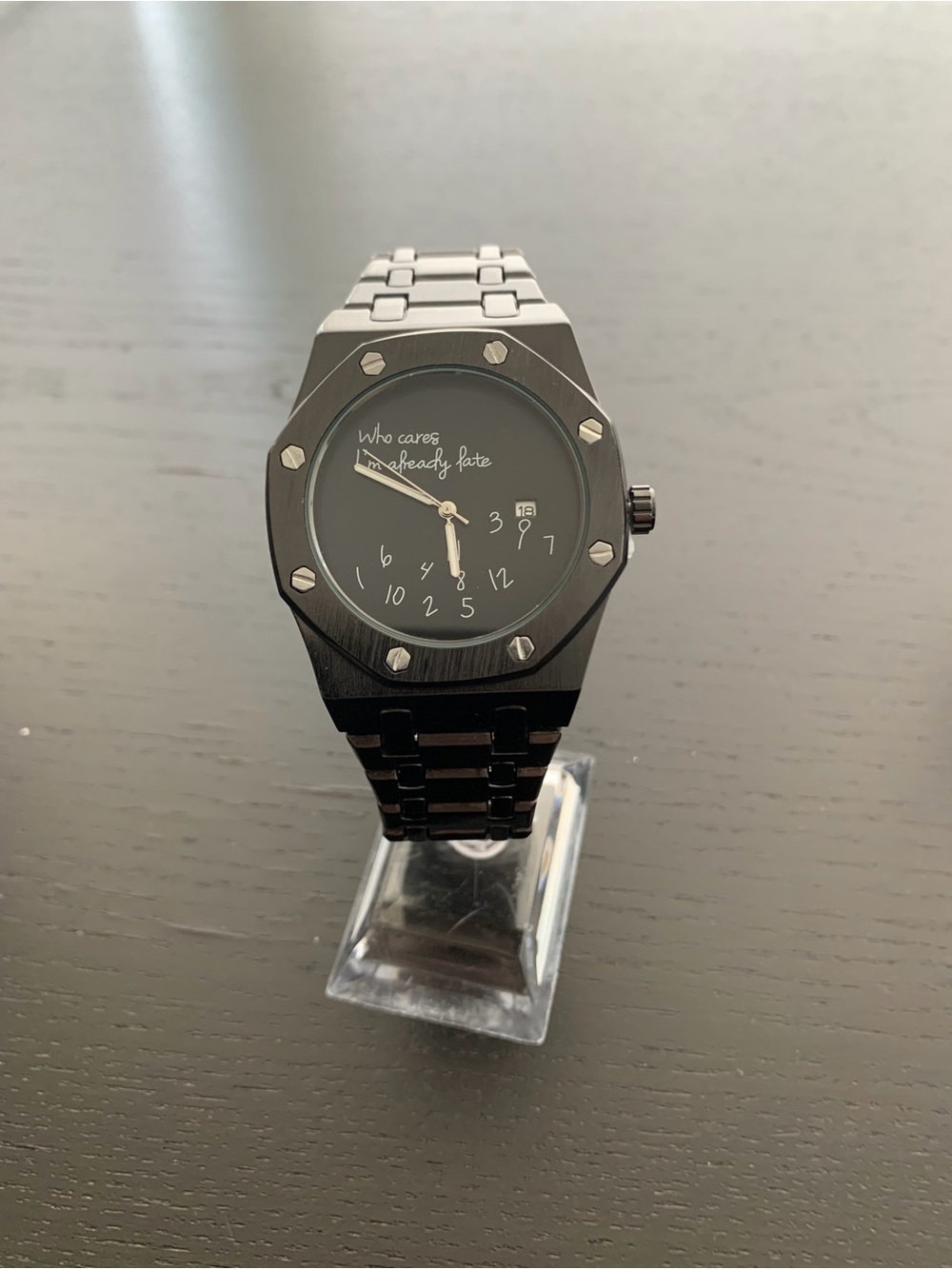 Royal Oak Style Watch Blacked Jumbo Who Cares I’m already late Dial